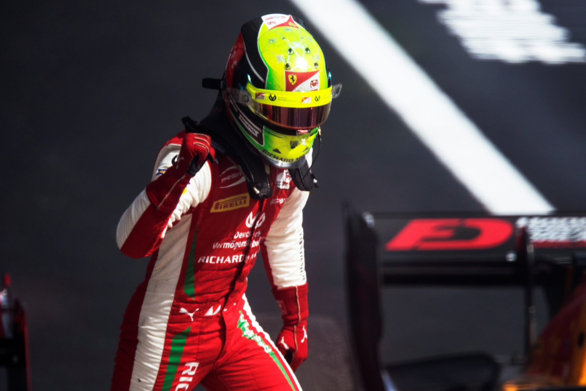 Mick Schumacher celebrates the F2 Russian Grand Prix win