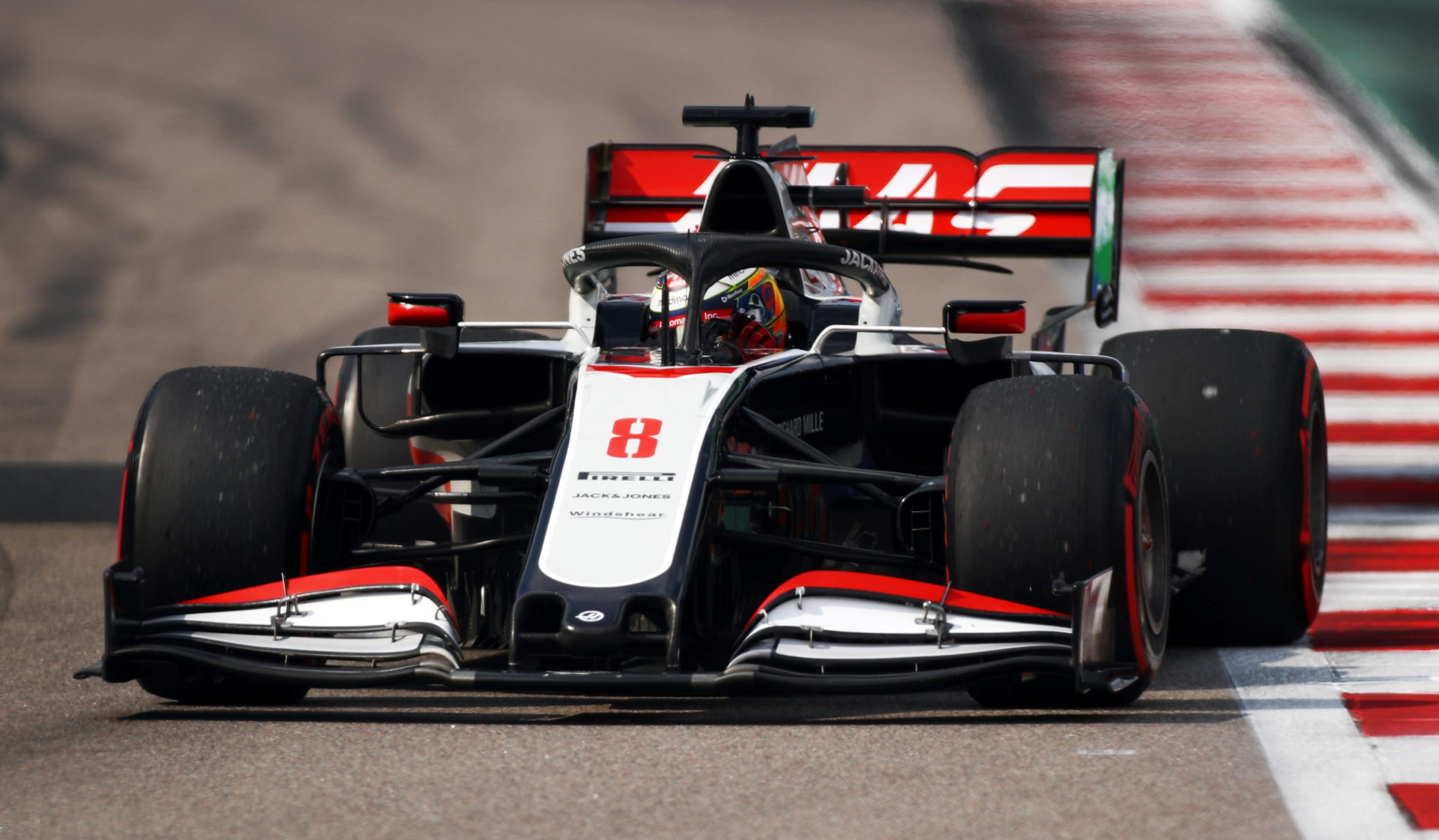 The Haas of Romain Grosjean during practice prior to the Russian GP