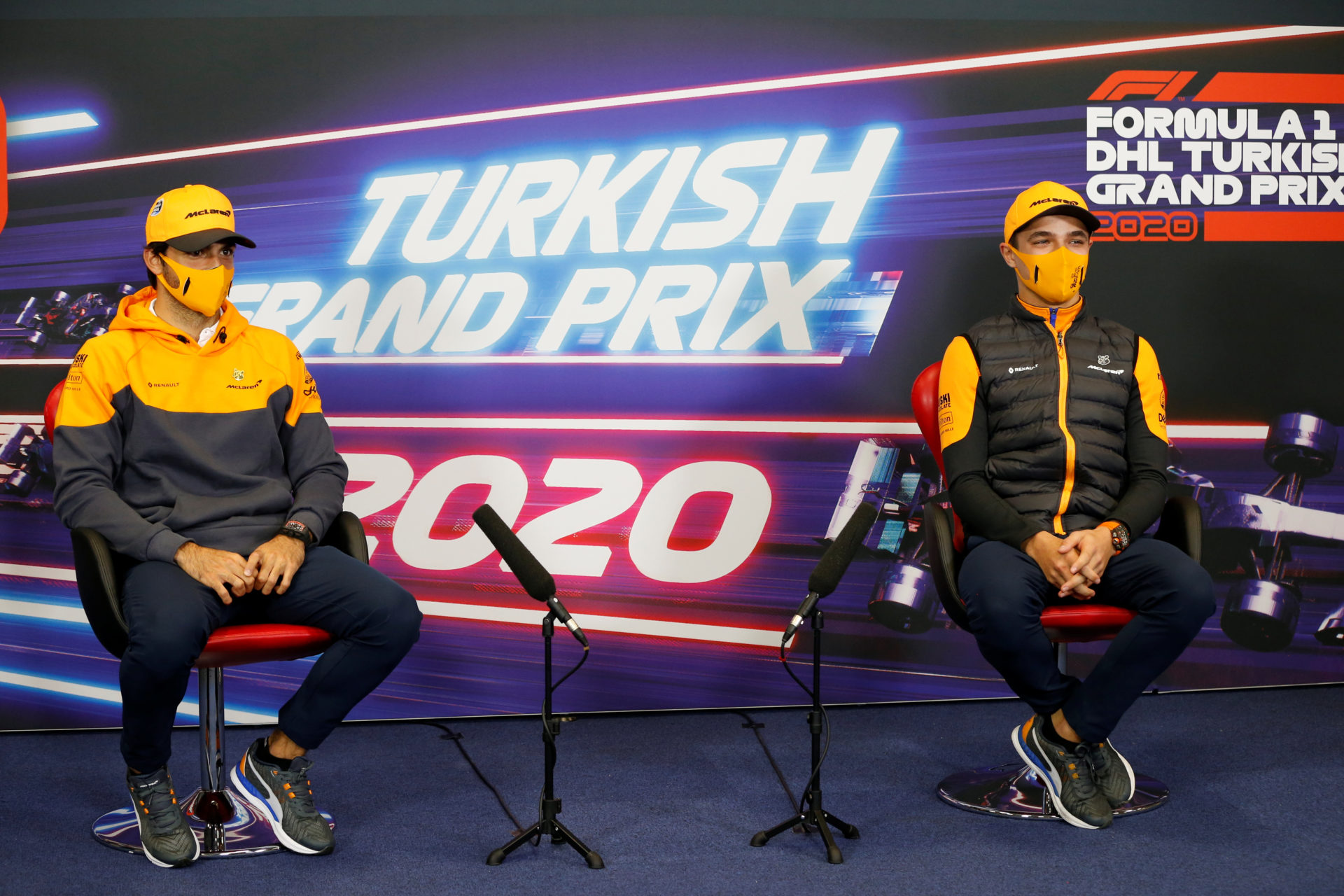 Lando Norris and Carlos Sainz at the press conference in Turkey