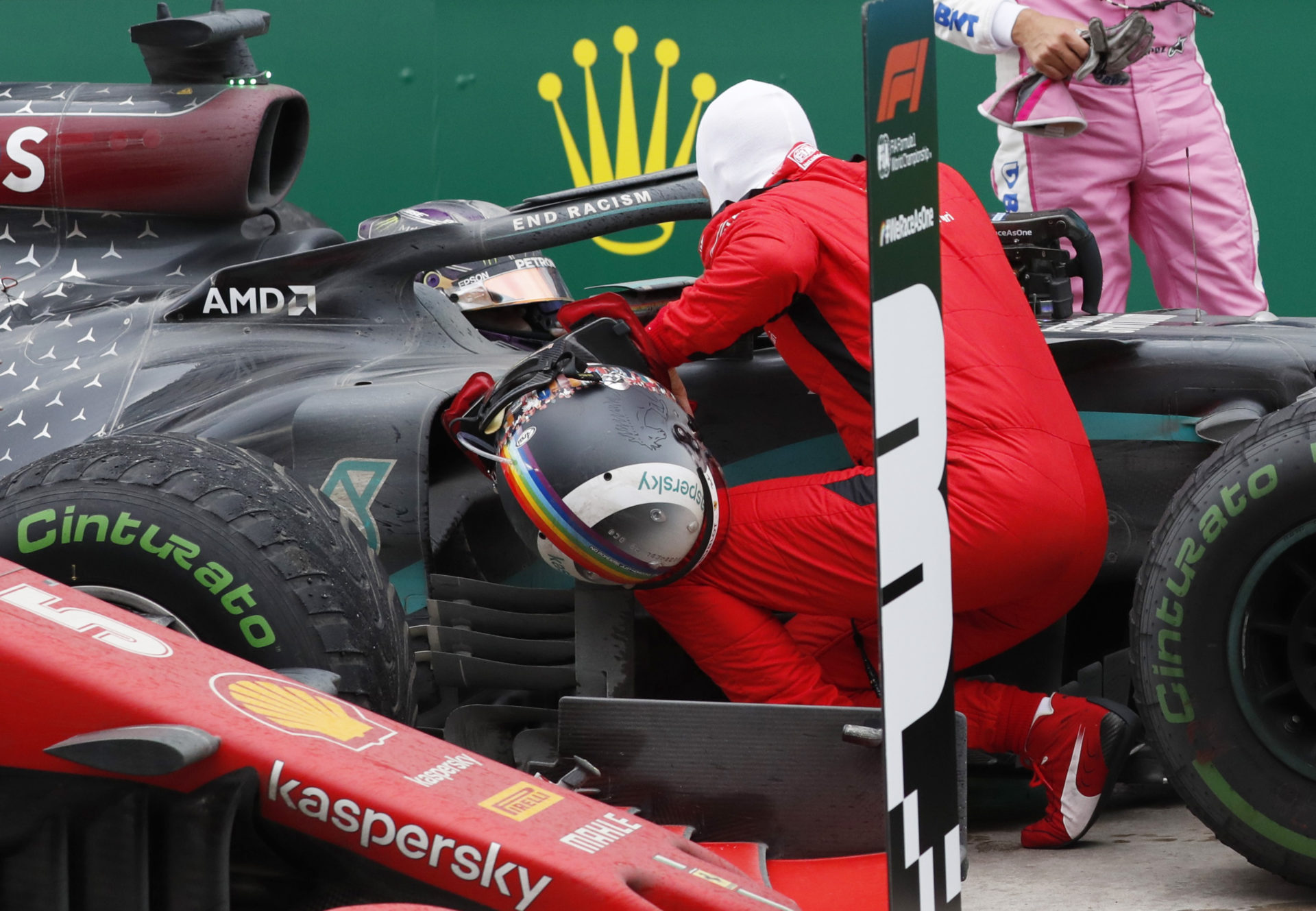 Sebastian Vettel congratulating Hamilton on the race and championship win