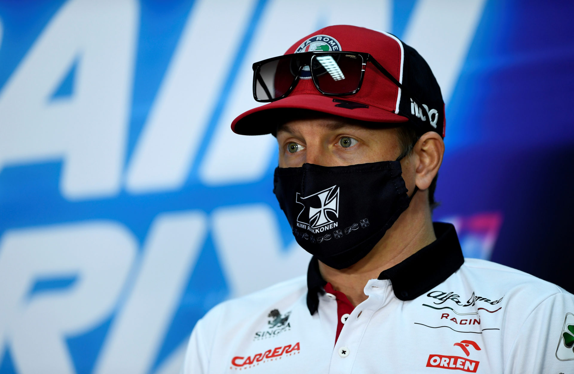 Kimi Raikkonen during the Bahrain Grand Prix press conference 2020