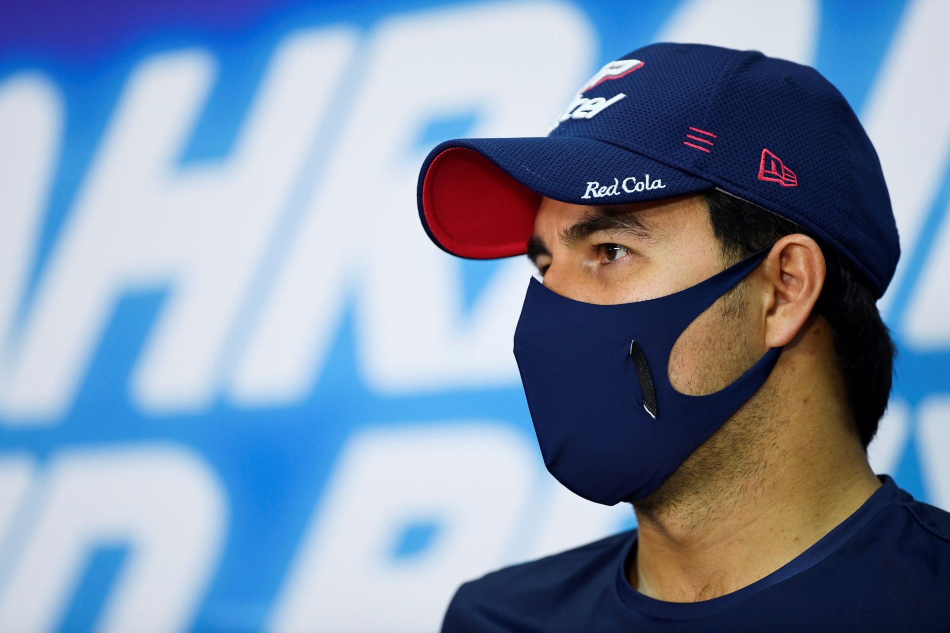 Sergio Perez during a Bahrain GP press conference