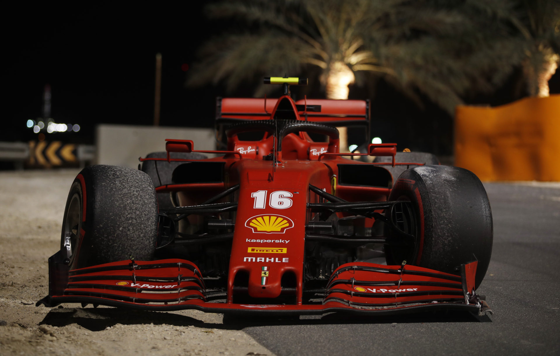 Charles Leclerc after crashing out of the race at Sakhir Grand Prix