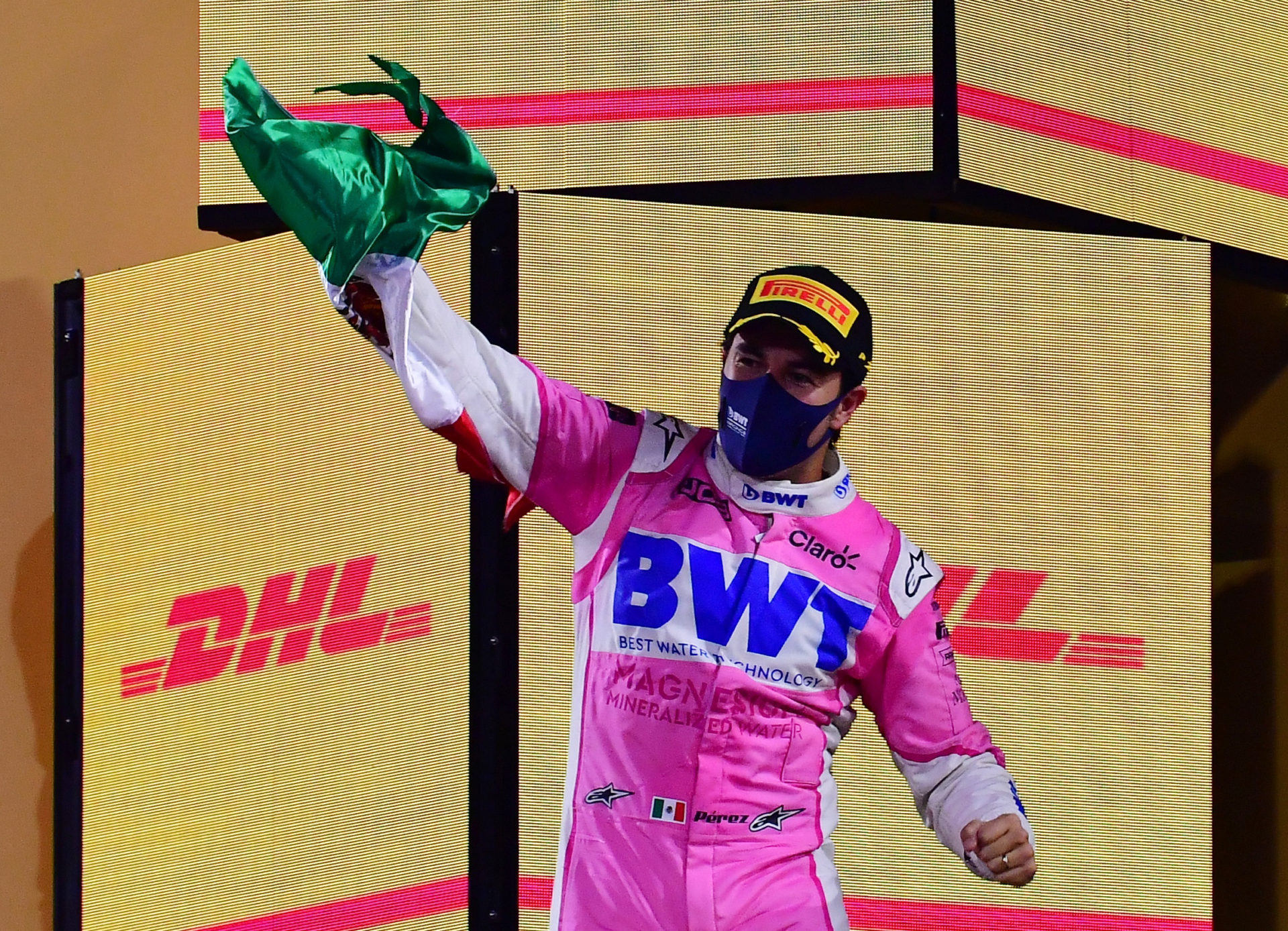 Sergio Perez after winning the Sakhir GP