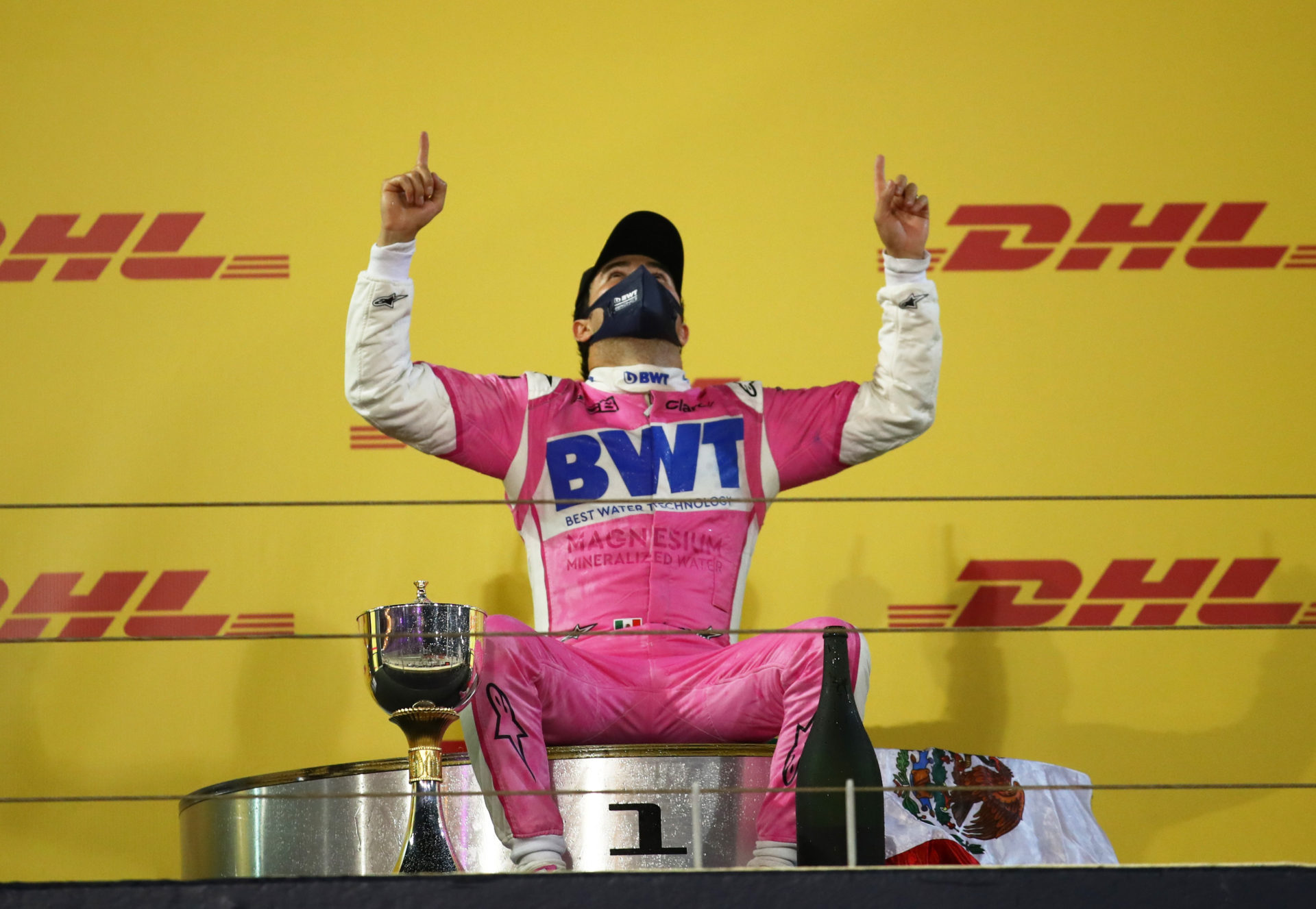 Sergio Perez embracing his race win