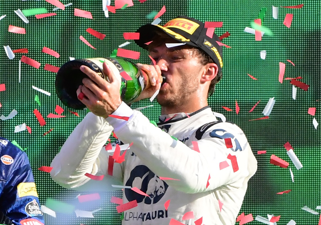 Pierre Gasly Drinks it all in as he celebrates his Maiden F1 win in Monza after the Italian Grand Prix