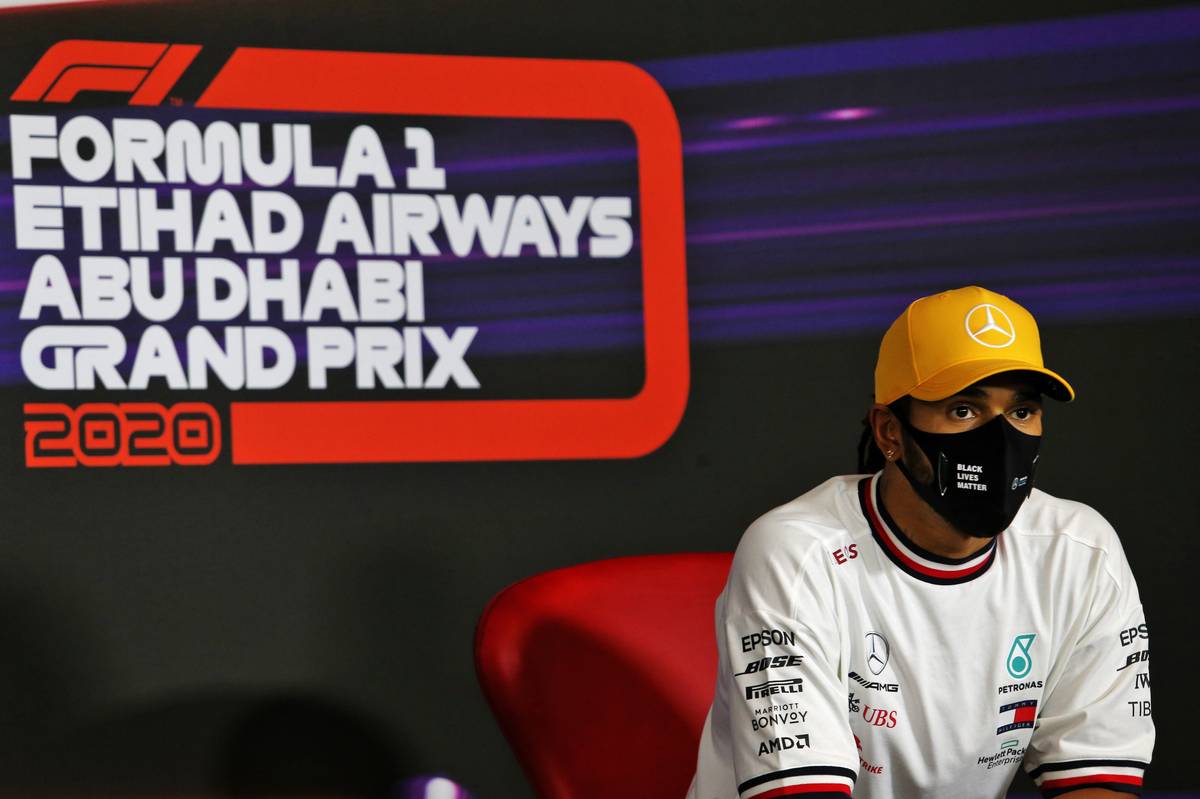 Lewis Hamilton (GBR) Mercedes AMG F1 in the post qualifying FIA Press Conference. 12.12.2020. Formula 1 World Championship, Rd 17, Abu Dhabi Grand Prix, Yas Marina Circuit
