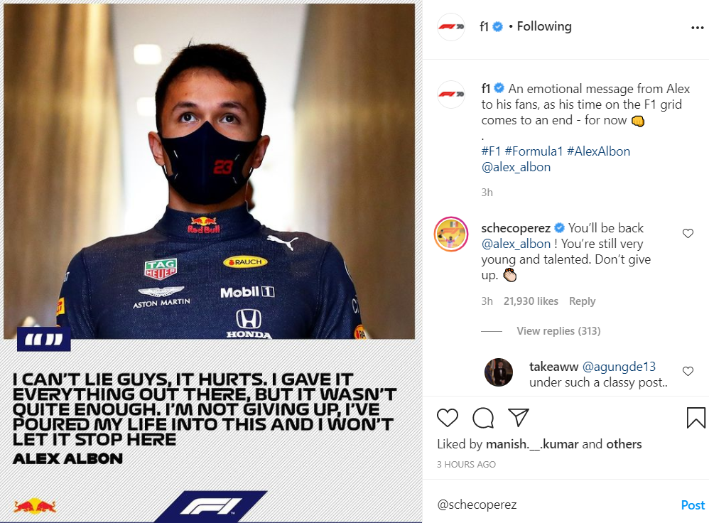 Sergio Perez Consoles an Emotional Albon Over Losing Red Bull Seat