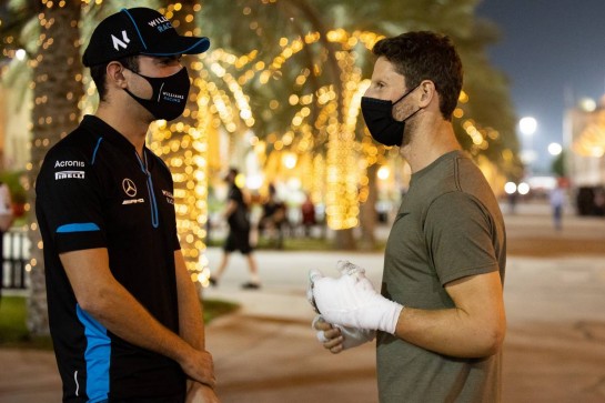 (L to R): Nicholas Latifi (CDN) Williams Racing with Romain Grosjean (FRA) Haas F1 Team.
03.12.2020. Formula 1 World Championship, Rd 16, Sakhir Grand Prix, Sakhir, Bahrain, Preparation Day.
- www.xpbimages.com, EMail: requests@xpbimages.com © Copyright: Bearne / XPB Images