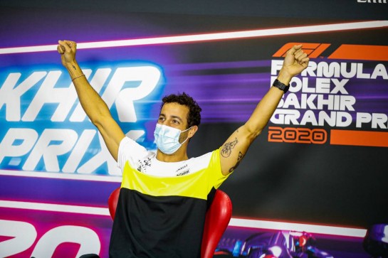 Daniel Ricciardo (AUS) Renault F1 Team in the FIA Press Conference.
03.12.2020. Formula 1 World Championship, Rd 16, Sakhir Grand Prix, Sakhir, Bahrain, Preparation Day.
- www.xpbimages.com, EMail: requests@xpbimages.com © Copyright: FIA Pool Image for Editorial Use Only