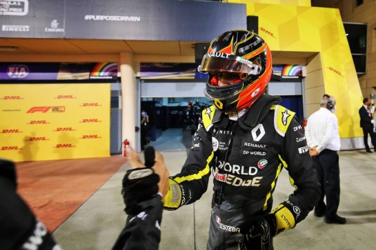 Esteban Ocon (FRA) Renault F1 Team celebrates his second position with the team in parc ferme.
06.12.2020. Formula 1 World Championship, Rd 16, Sakhir Grand Prix, Sakhir, Bahrain, Race Day.
- www.xpbimages.com, EMail: requests@xpbimages.com &copy; Copyright: Charniaux / XPB Images