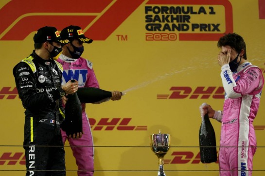 1st place Sergio Perez (MEX) Racing Point F1 Team RP19, 2nd place Esteban Ocon (FRA) Renault F1 Team RS20 and 3rd place Lance Stroll (CDN) Racing Point F1 Team RP20.
06.12.2020. Formula 1 World Championship, Rd 16, Sakhir Grand Prix, Sakhir, Bahrain, Race Day.
- www.xpbimages.com, EMail: requests@xpbimages.com &copy; Copyright: Batchelor / XPB Images