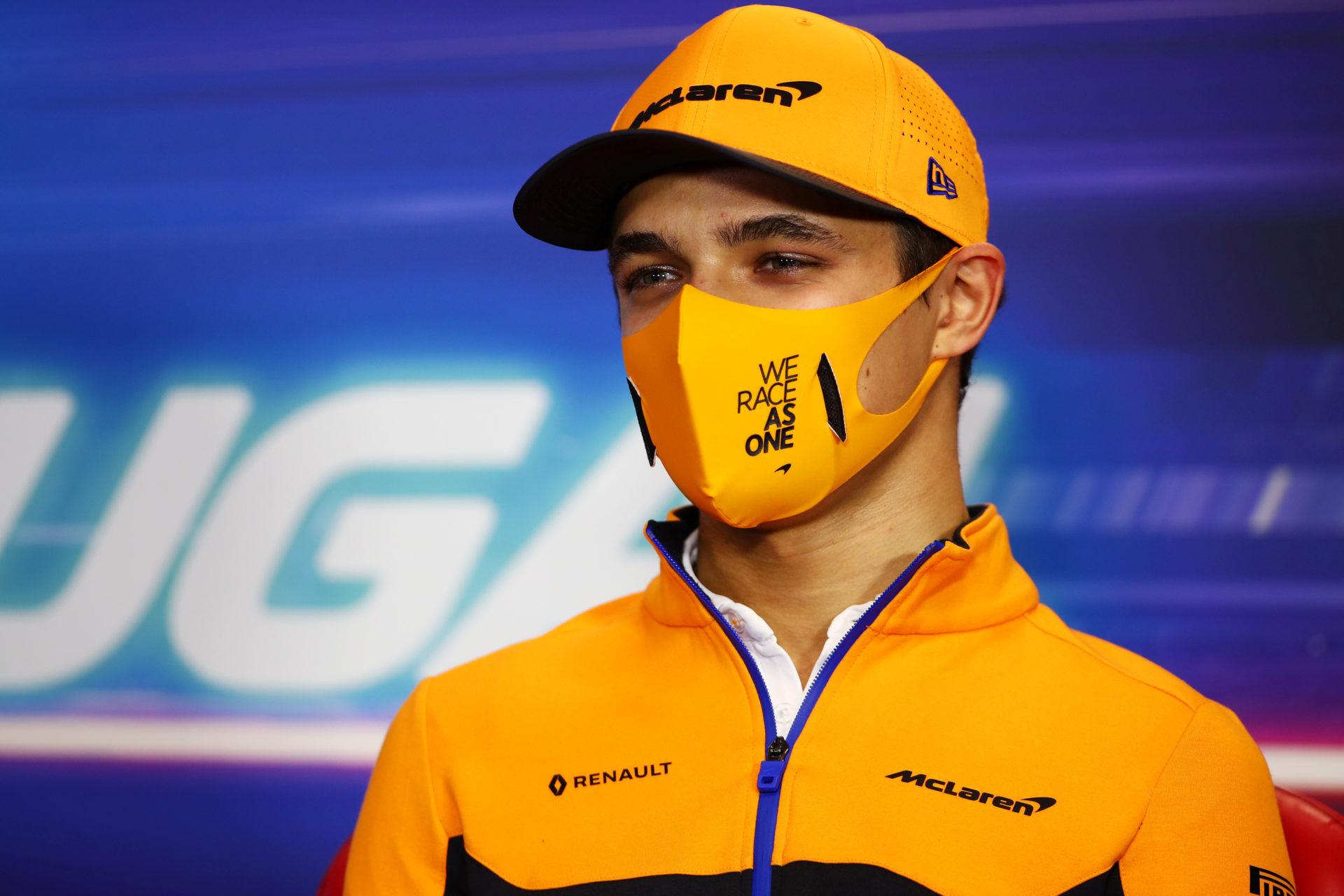 Lando Norris at the pre race press conference at Portimao