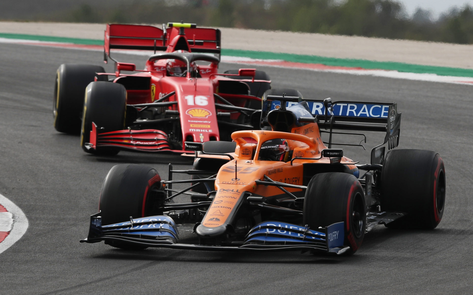 Mclaren's Carlos Sainz in action during the race at the Portuguese Grand Prix 2020