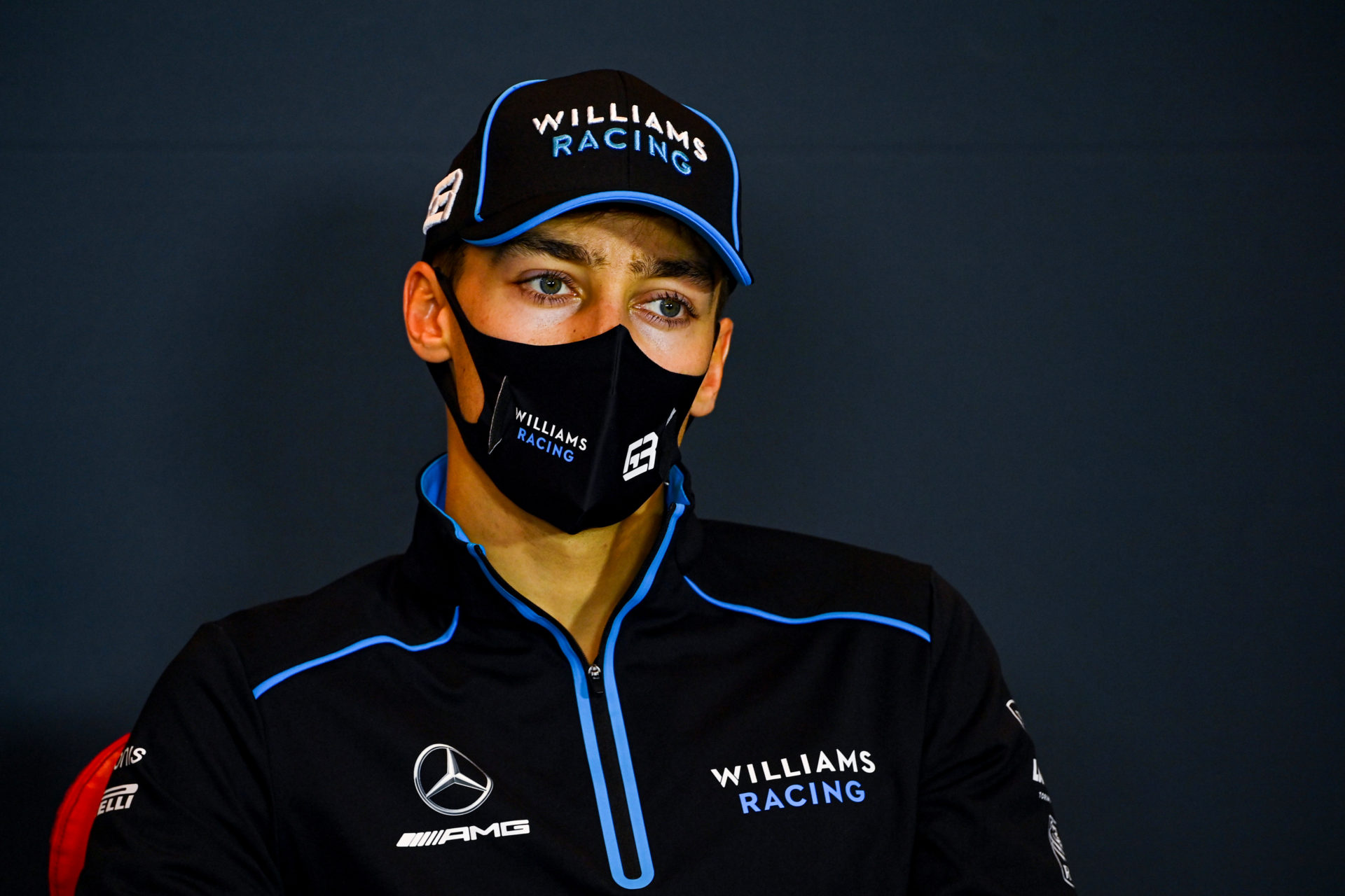 George Russell during the Emilia Romagna GP press conference