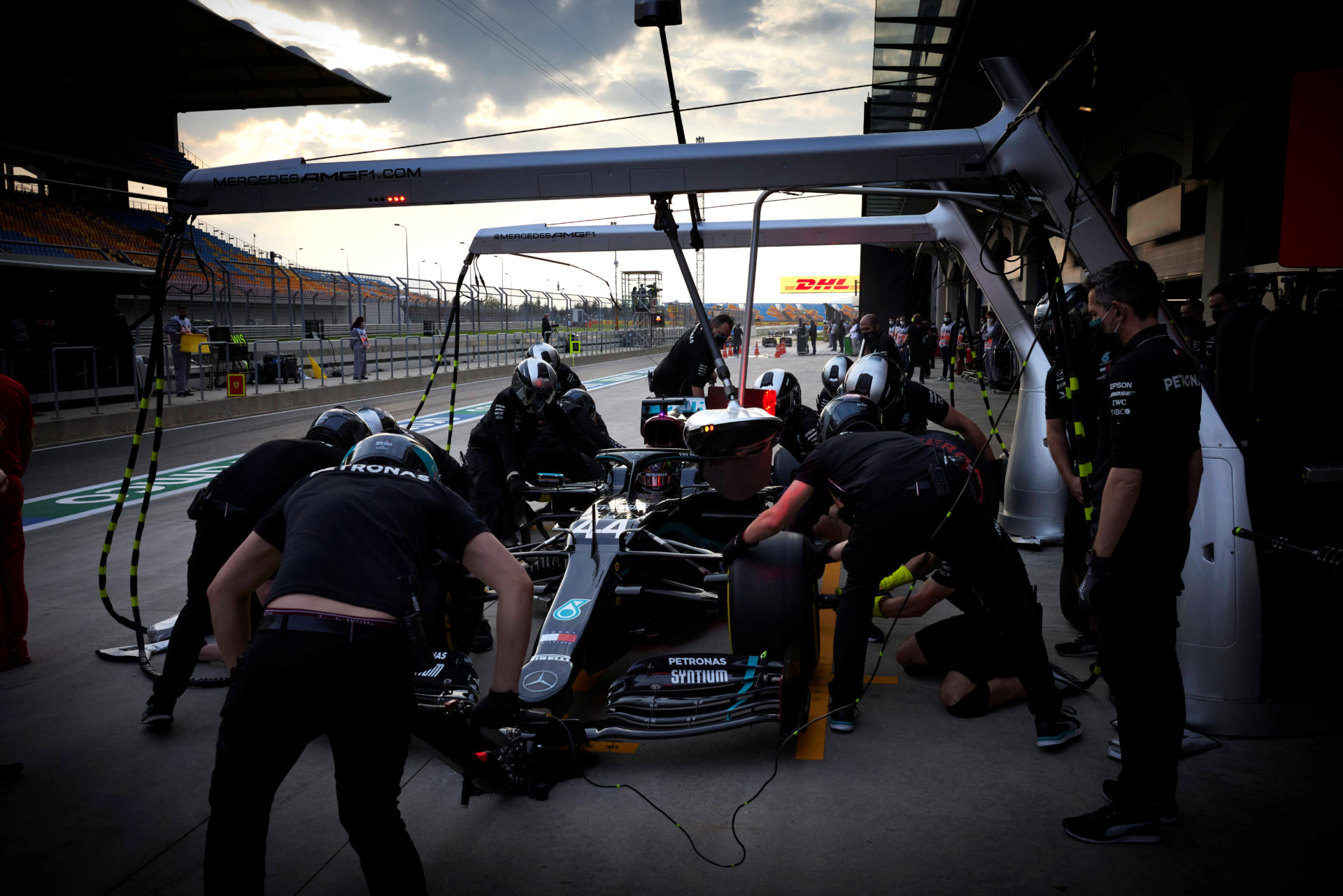 Mercedes driver Lewis Hamilton during Practice at the Turkish Grand Prix, with no extra refueling, allowing the engineers to reckon the amount of fuel needed in the cockpit to dominate the race.