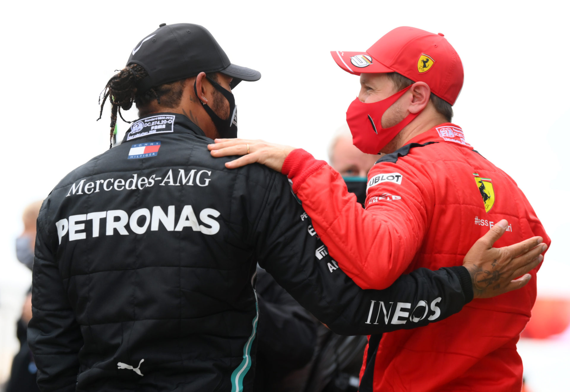 Sebastian Vettel congratulating Lewis Hamilton after Turkish Grand Prix