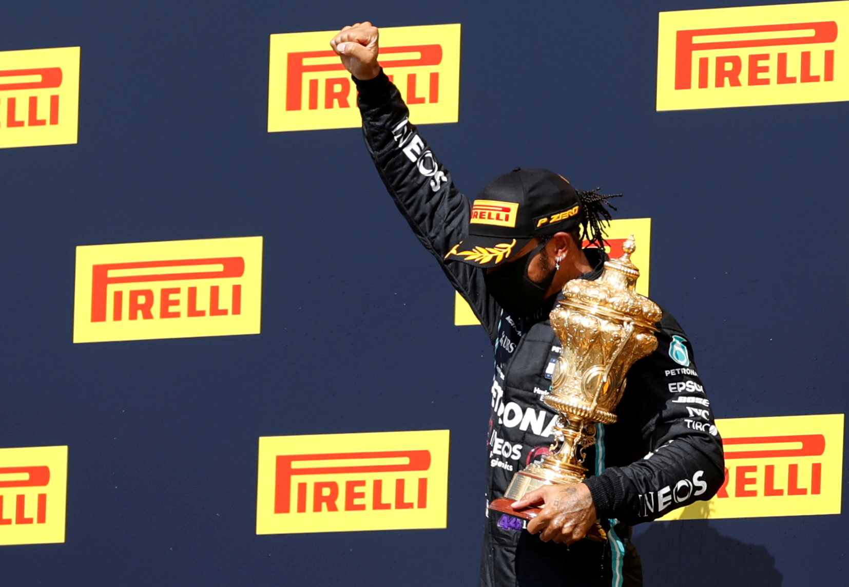 Lewis Hamilton celebrating after Silverstone Circuit win