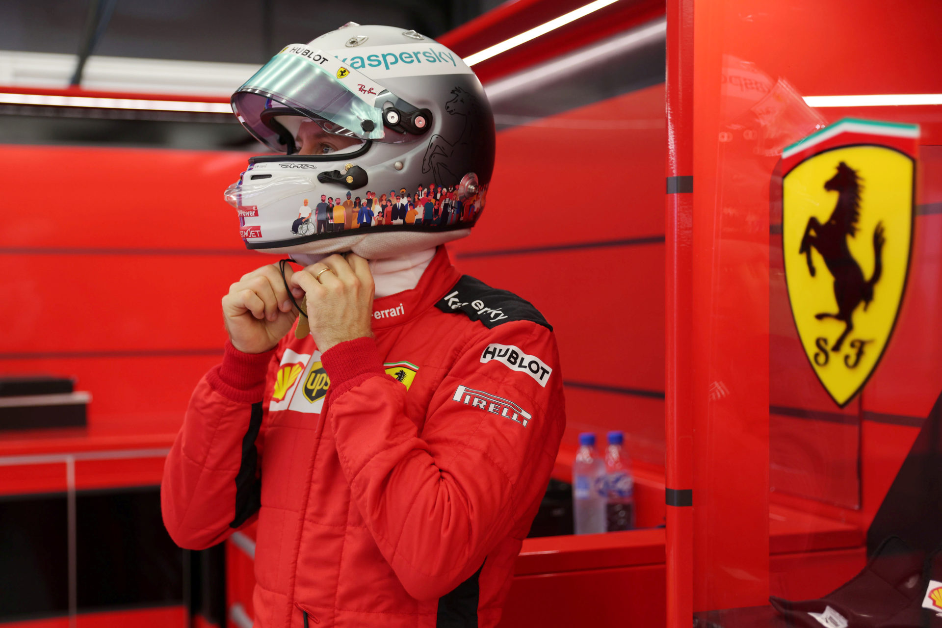 Sebastian Vettel in the Ferrari garage prior to the Bahrain GP