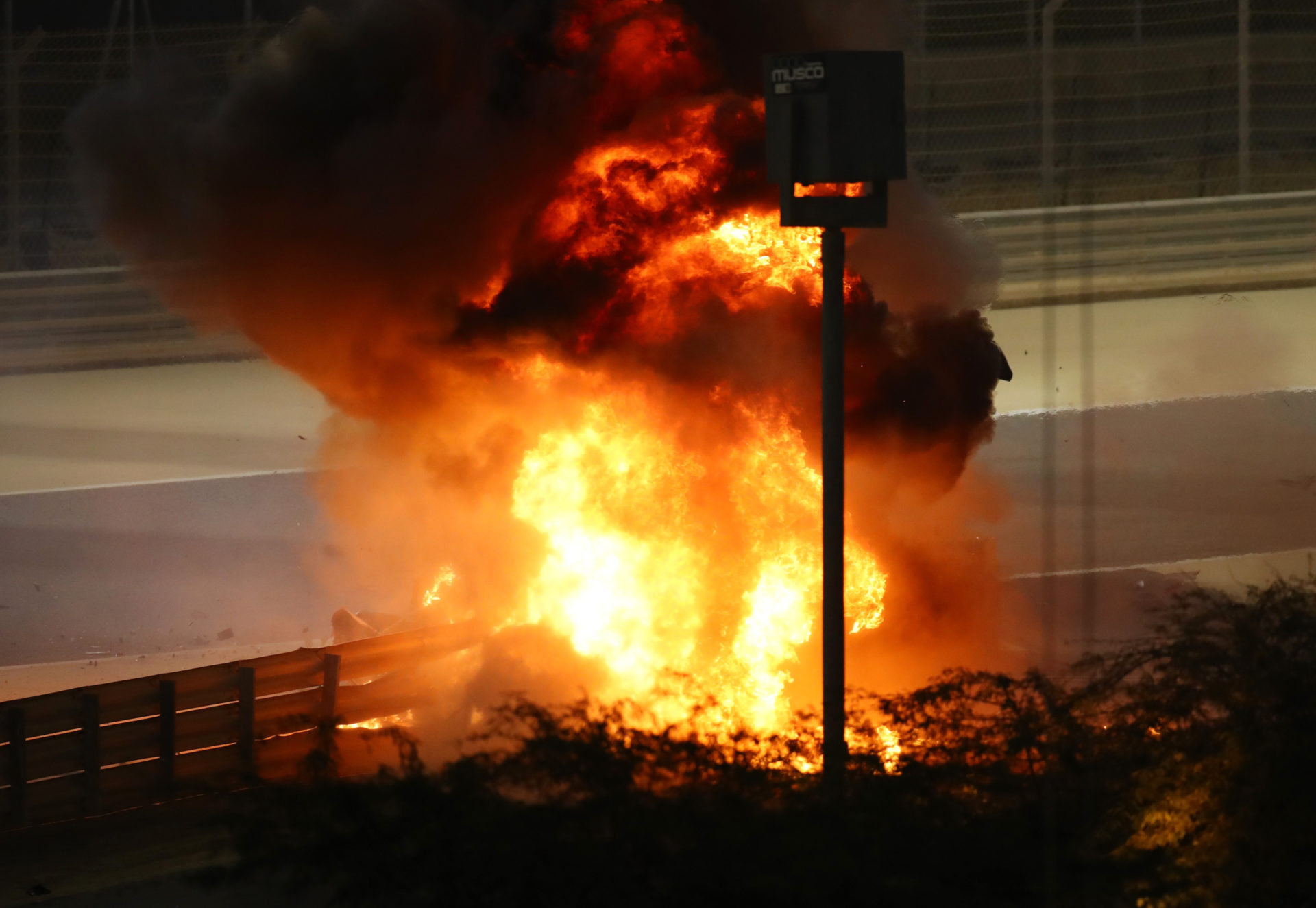 Haas VF-20 of Romain Grosjean after the crash