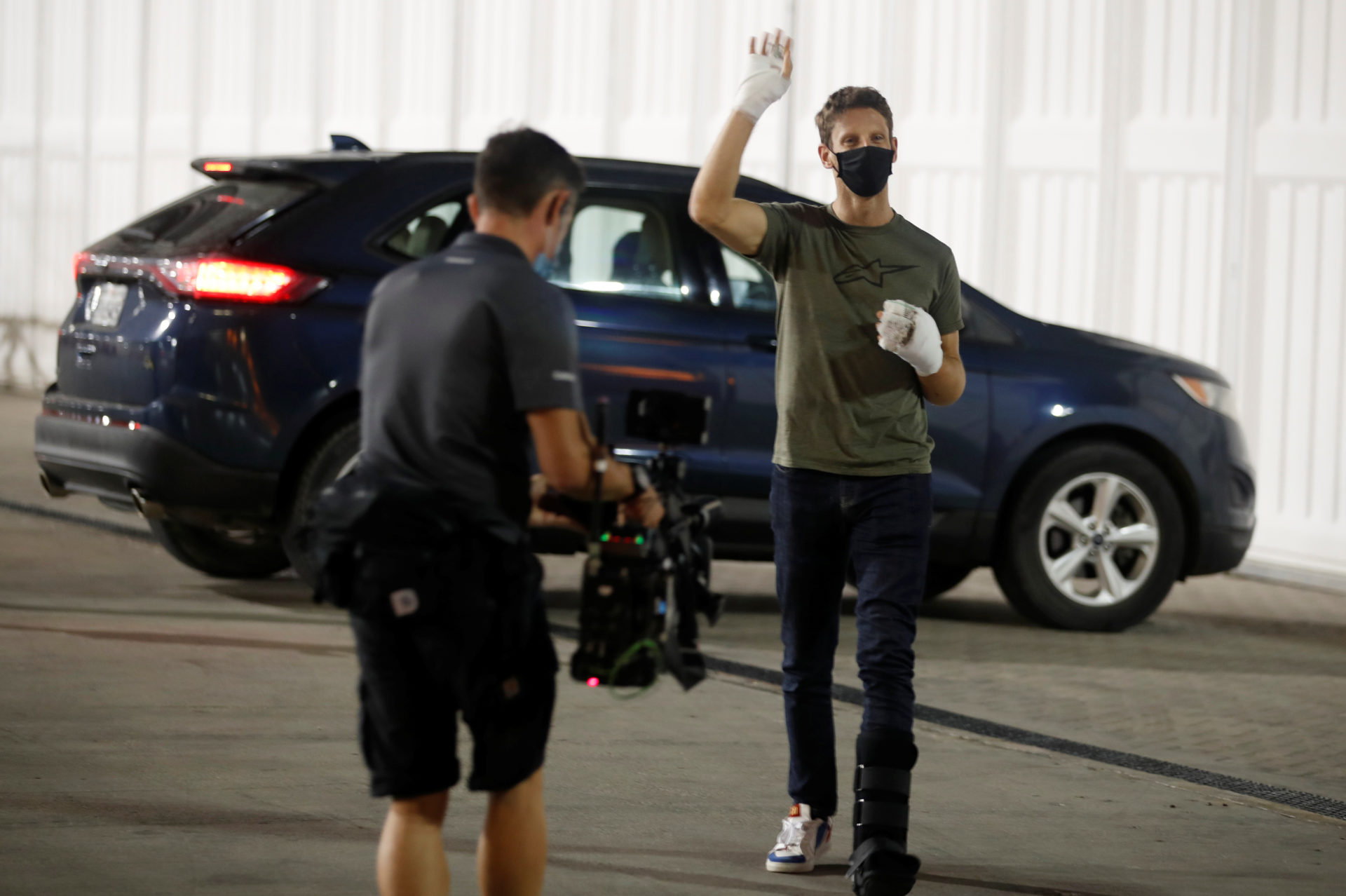 Romain Grosjean returns to the paddock at Sakhir GP 2020