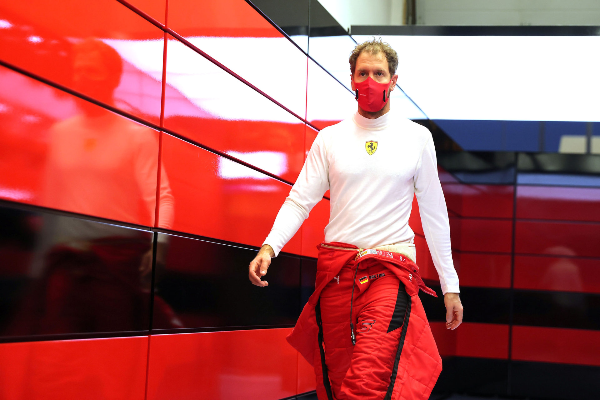 Aston Martin driver Sebastian Vettel in the garage ahead of Sakhir GP practice