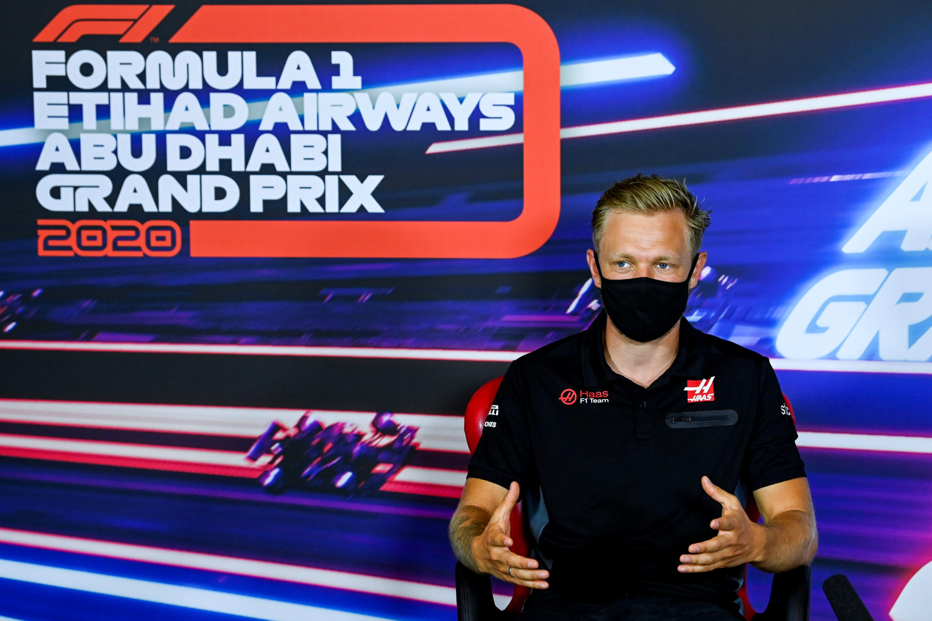 Kevin Magnussen at a press conference in Abu Dhabi