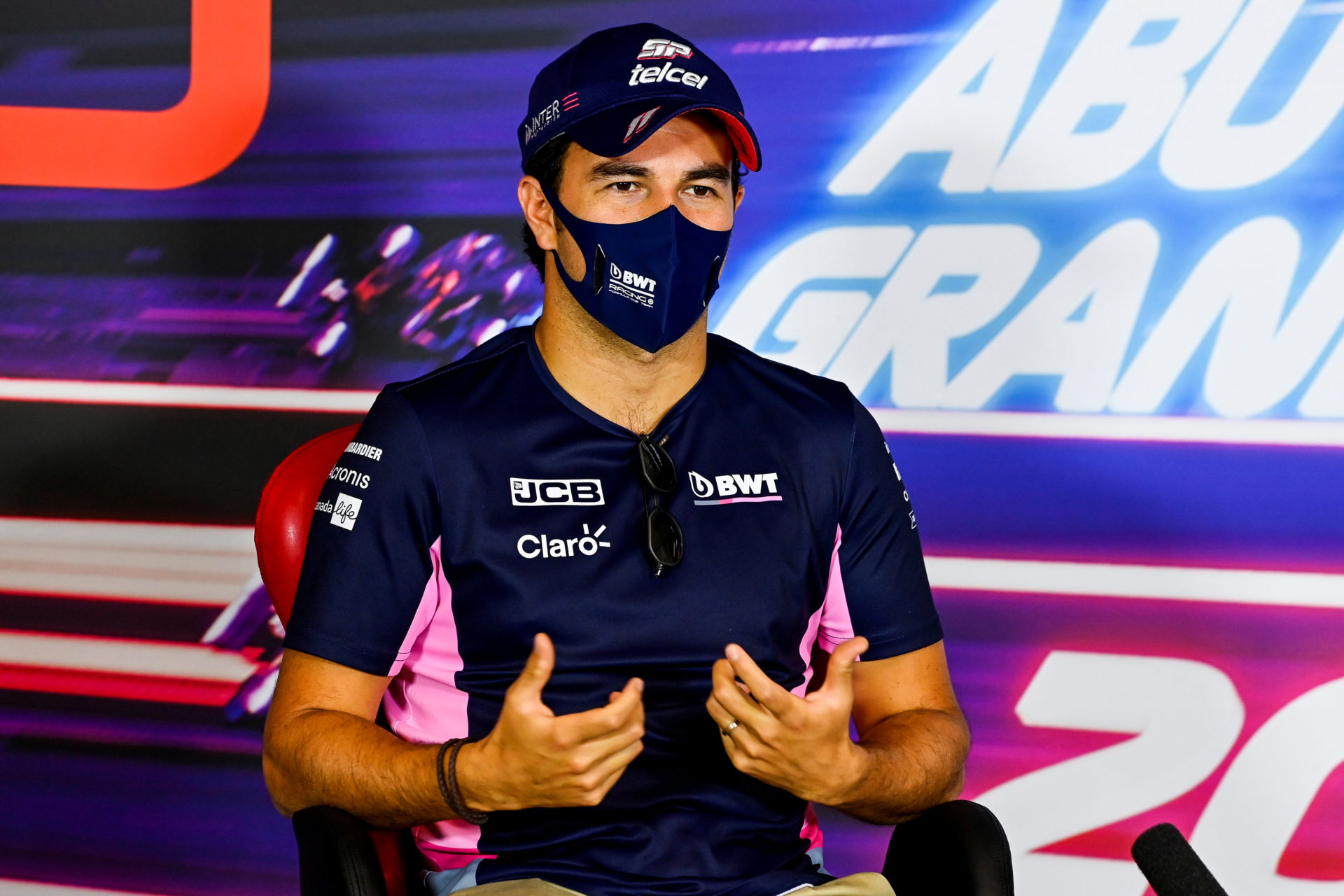 Racing Point driver Sergio Perez at Abu Dhabi GP pre-race press conference