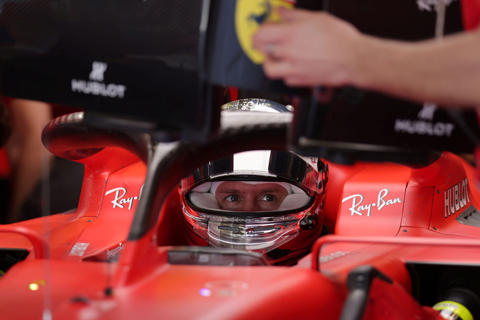 Sebastian Vettel in garage before practice session