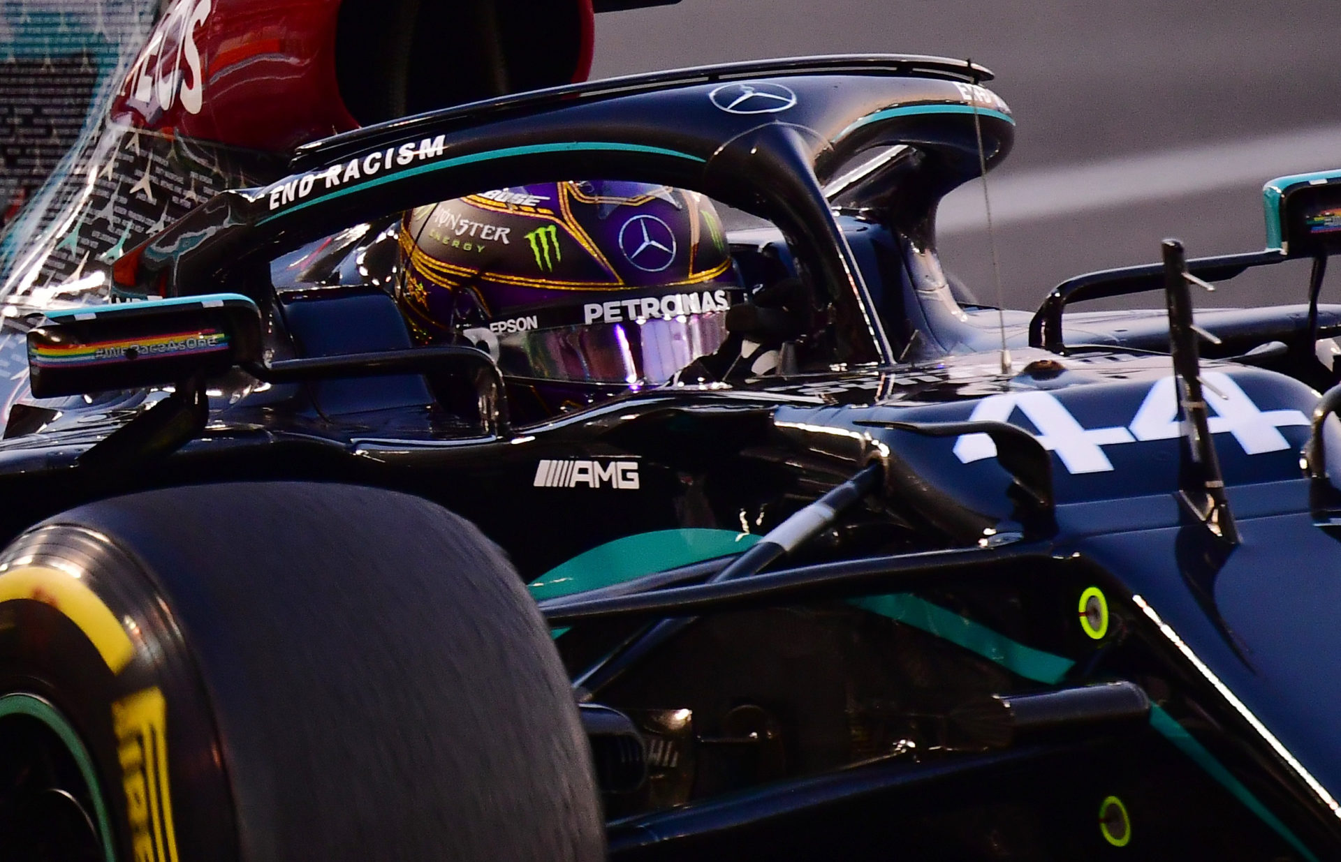 Lewis Hamilton driving his W11 at Yas Marina Circuit 2020