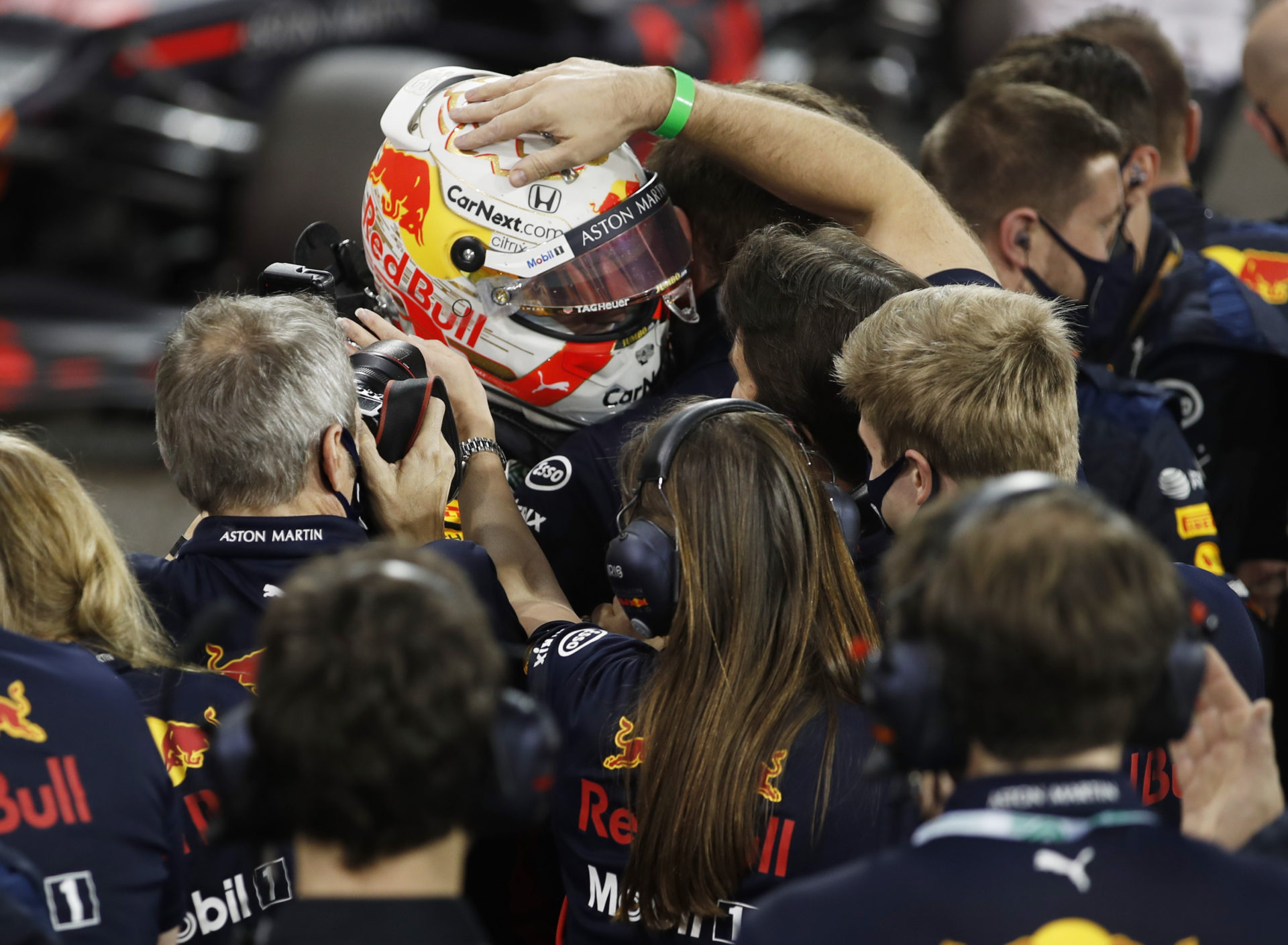 Max Verstappen celebrates the win with his team