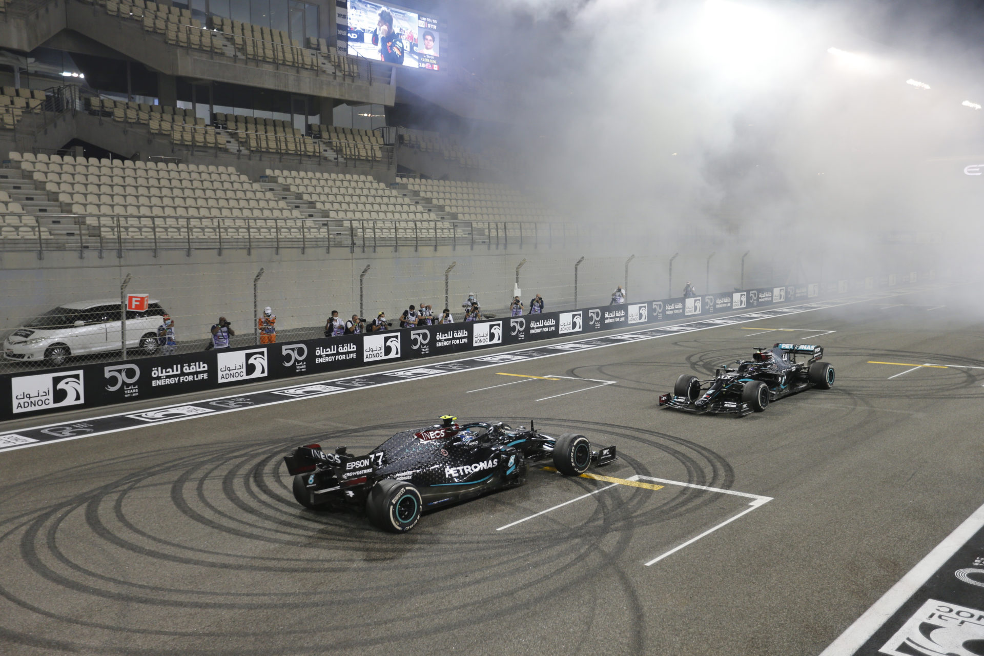 Mercedes F1 celebrating after the 2020 Abu Dhabi GP
