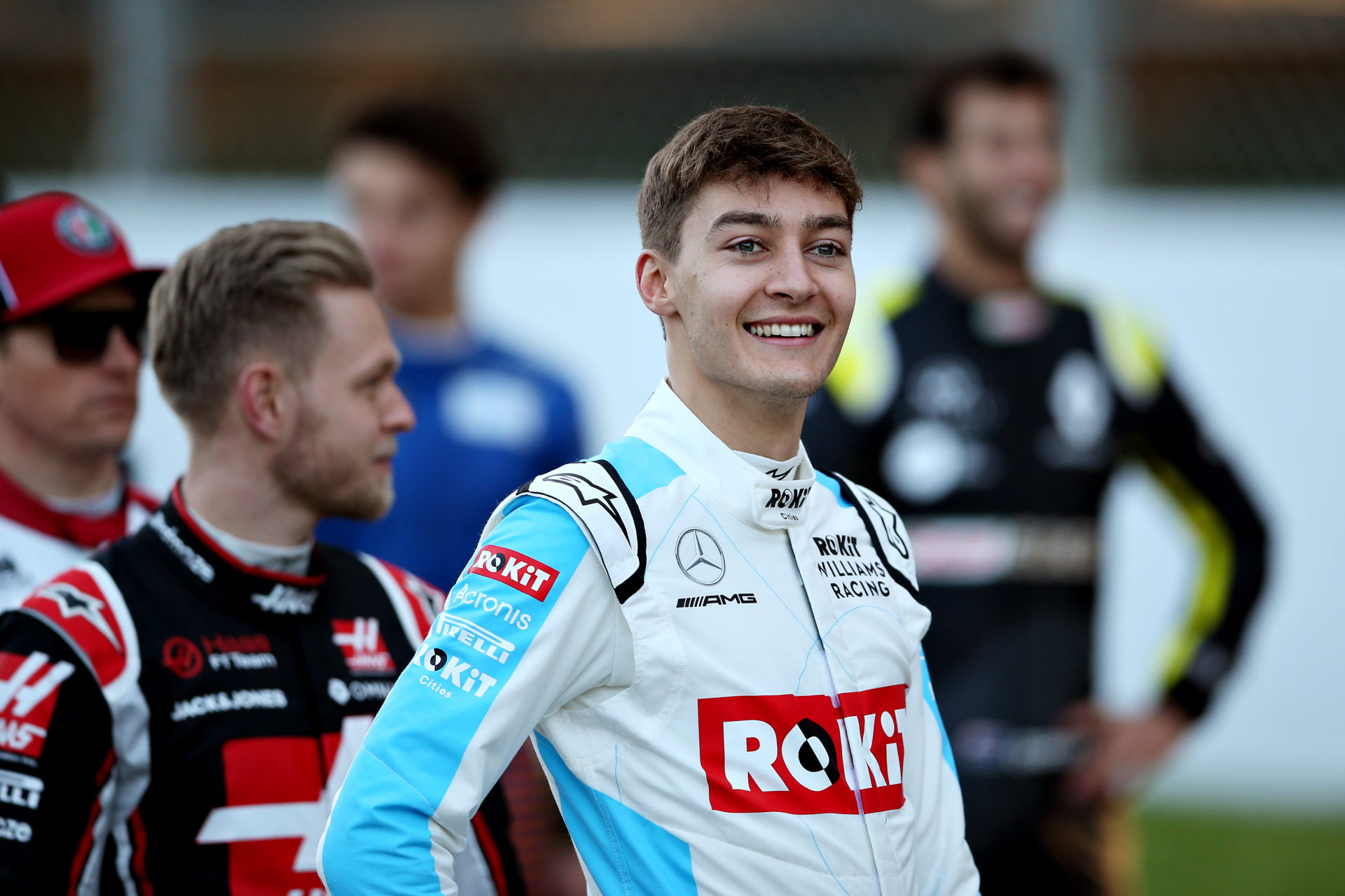 George Russell is all smiles