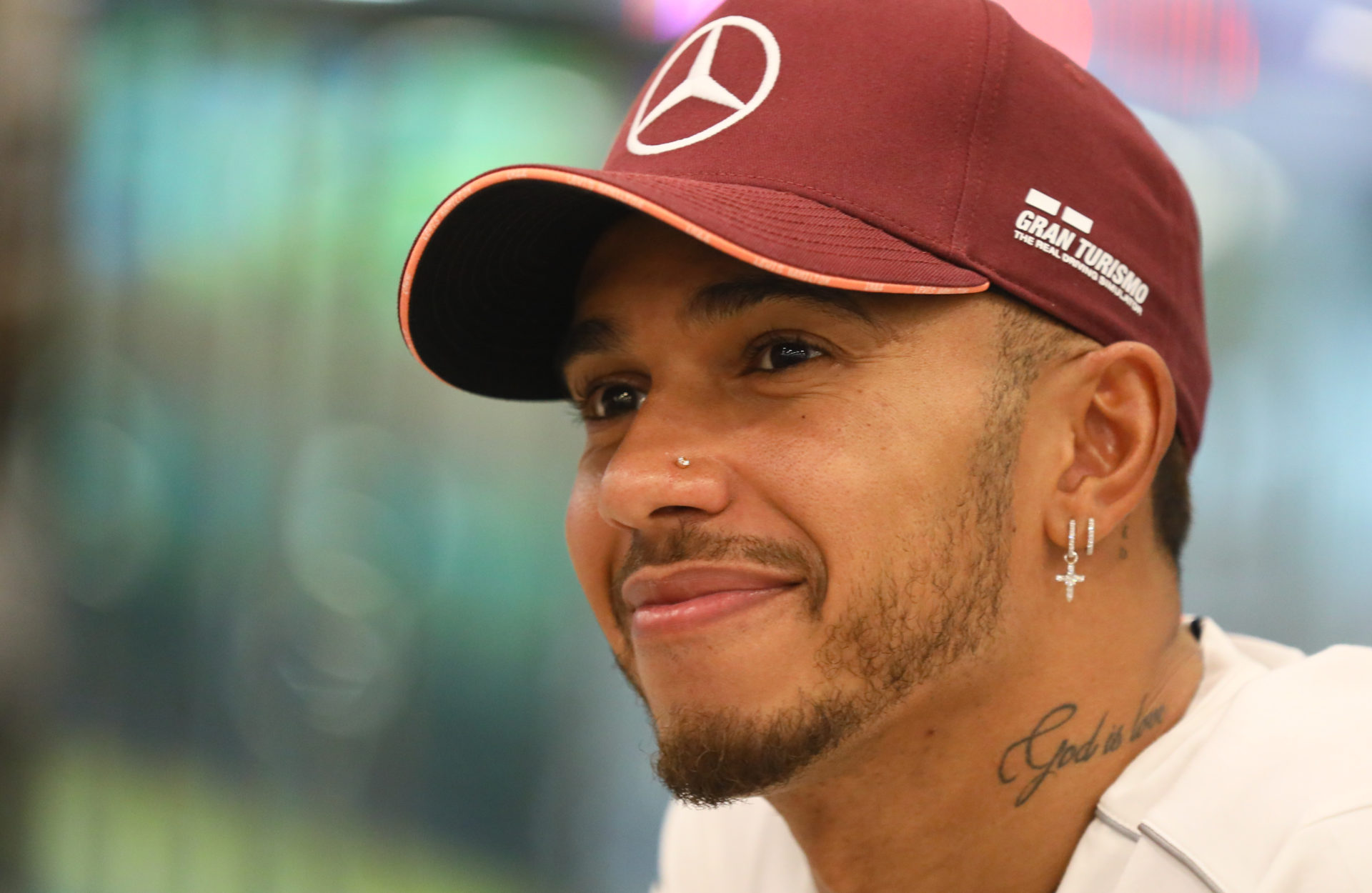Lewis Hamilton in a press conference before a F1 GP