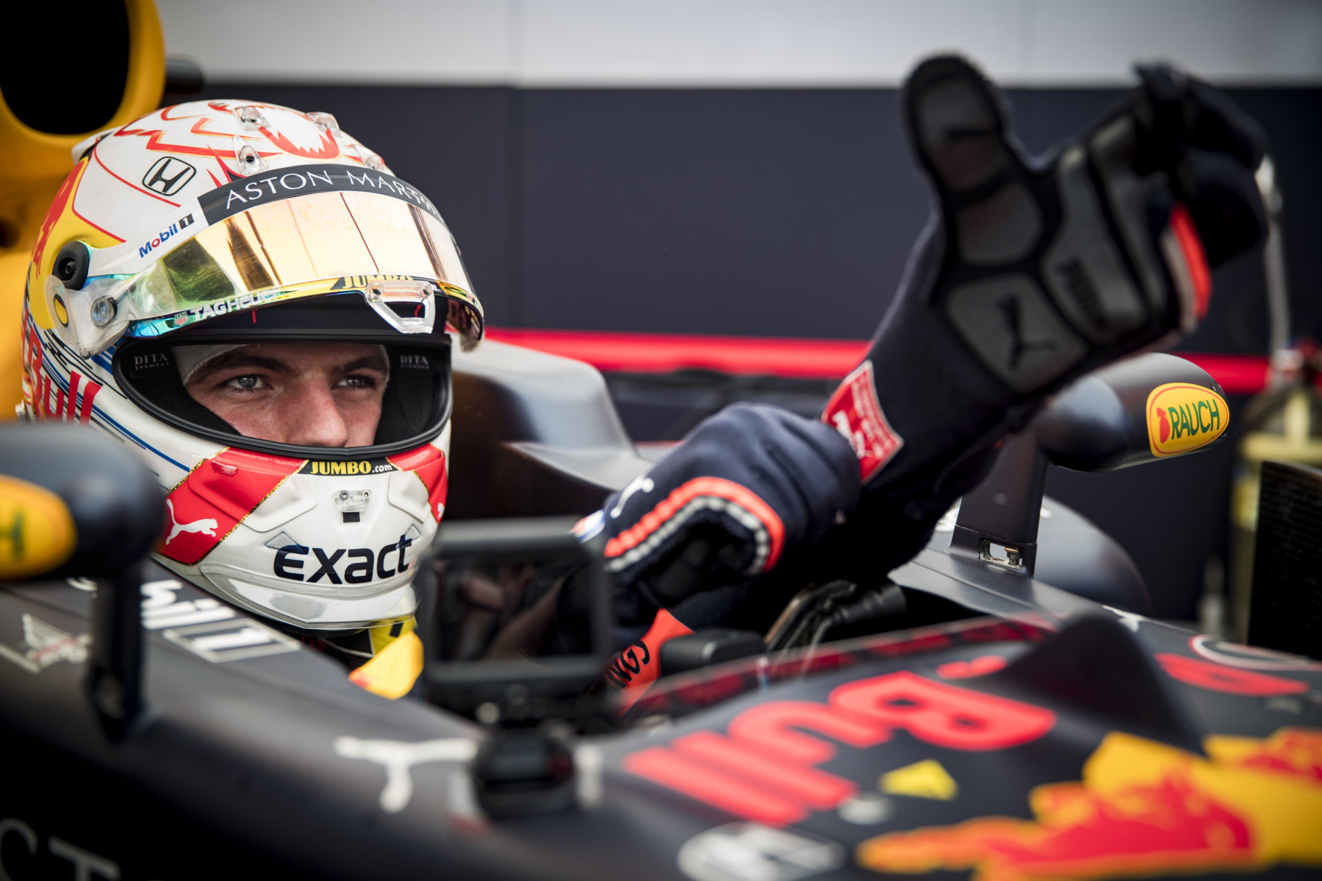 Max Verstappen seated inside the Red Bull cockpit