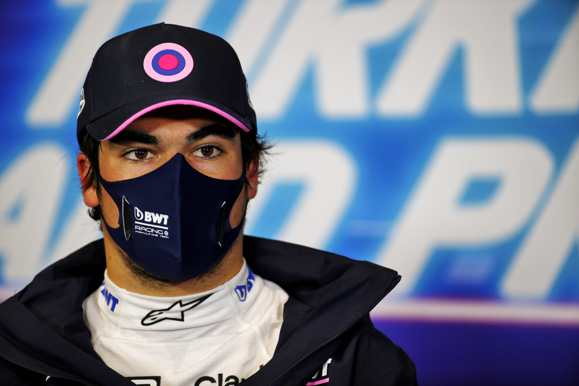 Aston Martin driver Lance Stroll during a press conference during the 2020 season