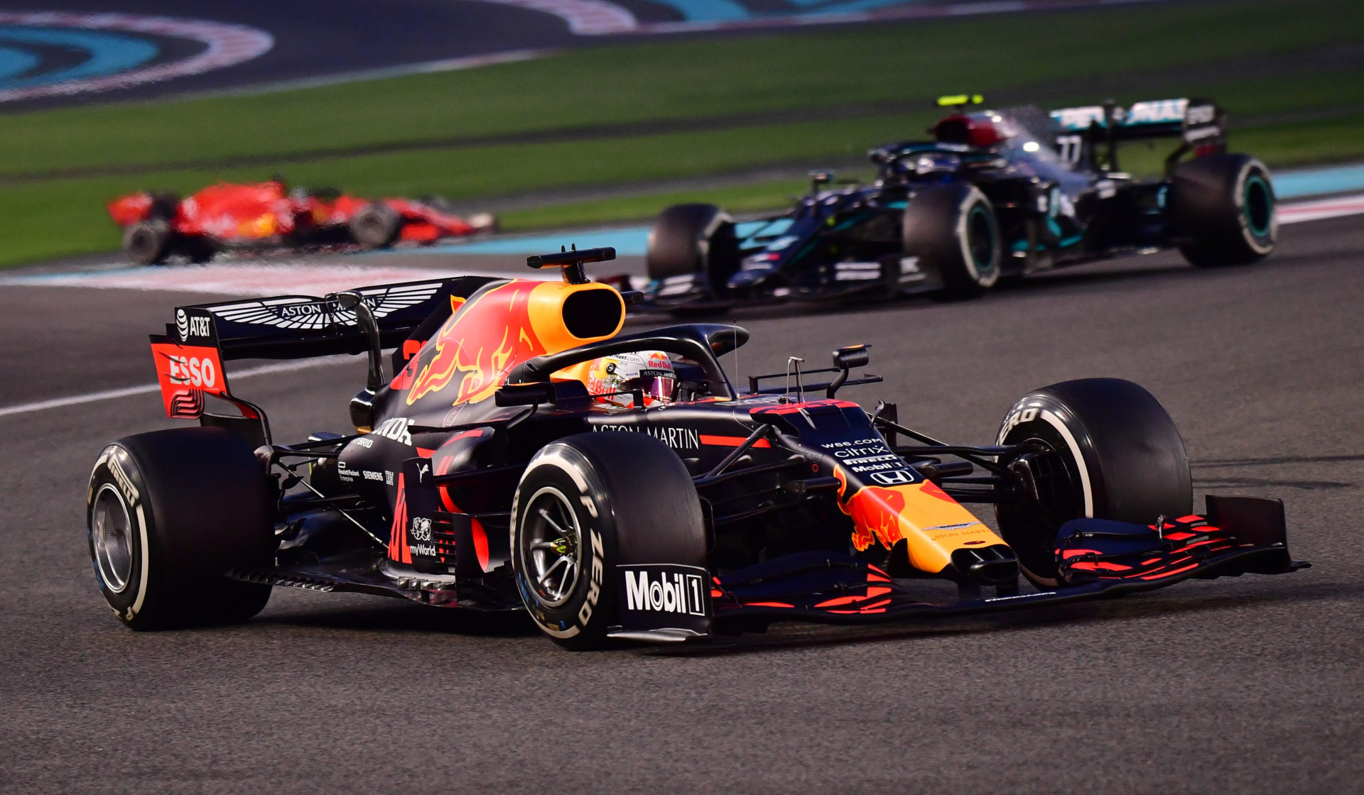 Red Bull driver Max Verstappen leading the pack during the 2020 Abu Dhabi GP