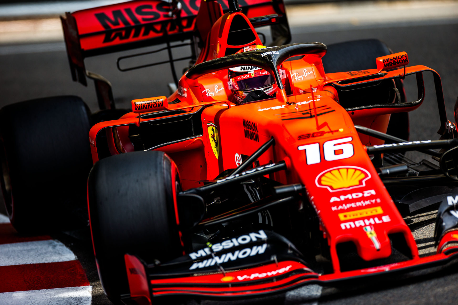 Charles Leclerc of Ferrari in action at Monaco