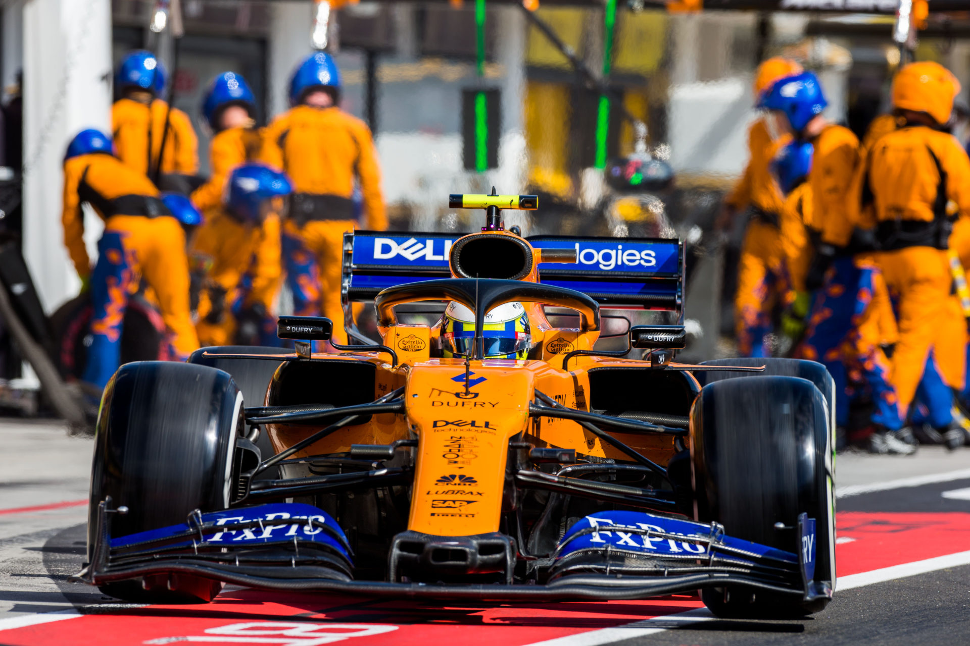 Lando Norris driving out of the pitstop in Hungaroring