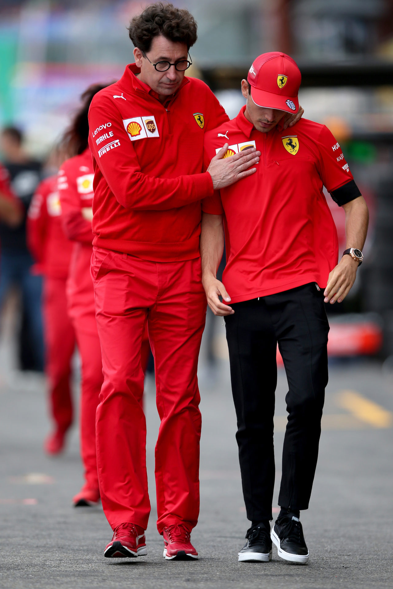 Ferrari principal Mattia Binotto with Charles Leclerc