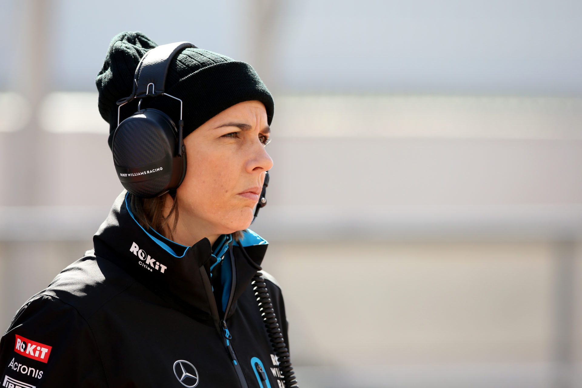 Claire Williams looks on during F1 winter testing