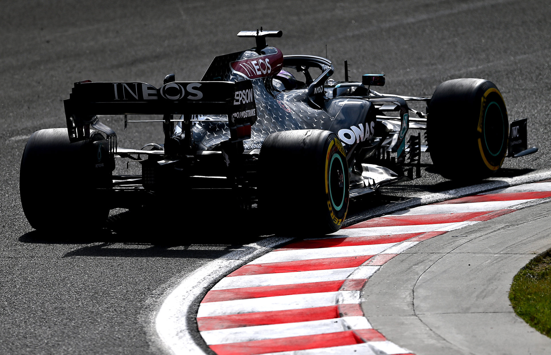 Lewis Hamilton's Mercedes in action at the Hungaroring