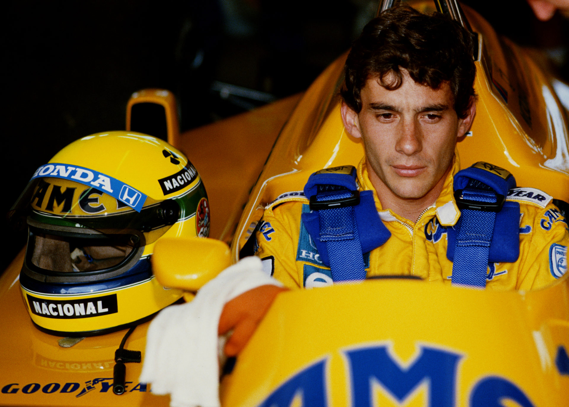 Ayrton Senna aboard his #12 Camel team Lotus