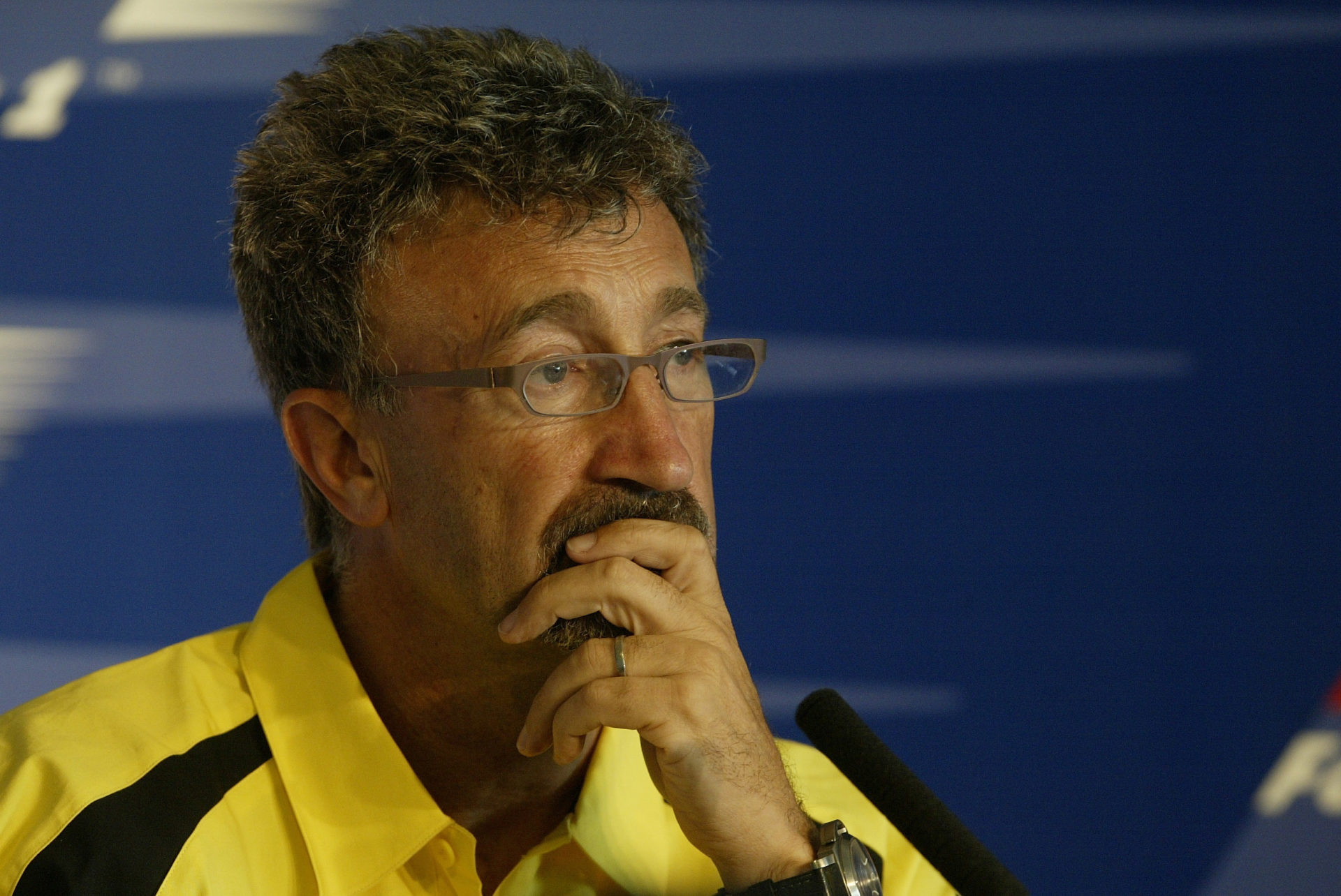 Eddie Jordan has a concerned look on his face