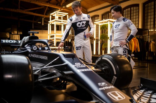 Yuki Tsunoda of Japan and Pierre Gasly of France seen during the Suderia AlphaTauri AT02 Livery Reveal 2021 - Fashion meets Formula 1 in Salzburg, Austria on February 15, 2021. // Joerg Mitter / Red Bull Content Pool // SI202102180150 // Usage for editorial use only //