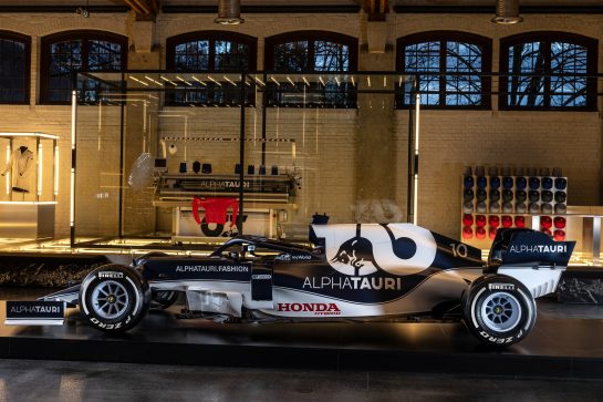 The AT02 seen during the Suderia AlphaTauri AT02 Livery Reveal 2021 - Fashion meets Formula 1 in Salzburg, Austria on February 15, 2021.[EDITOR&acirc;S NOTE - Item/s removed in post-processing. Original photograph available upon request. // Joerg Mitter / Red Bull Content Pool // SI202102180226 // Usage for editorial use only //