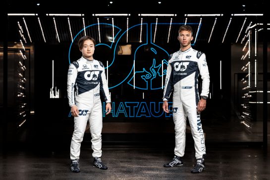 Yuki Tsunoda of Japan and Pierre Gasly of France seen during the Suderia AlphaTauri AT02 Livery Reveal 2021 - Fashion meets Formula 1 in Salzburg, Austria on February 15, 2021[EDITOR&acirc;S NOTE - Item/s removed in post-processing. Original photographs available upon request.] // Joerg Mitter / Red Bull Content Pool // SI202102180266 // Usage for editorial use only //