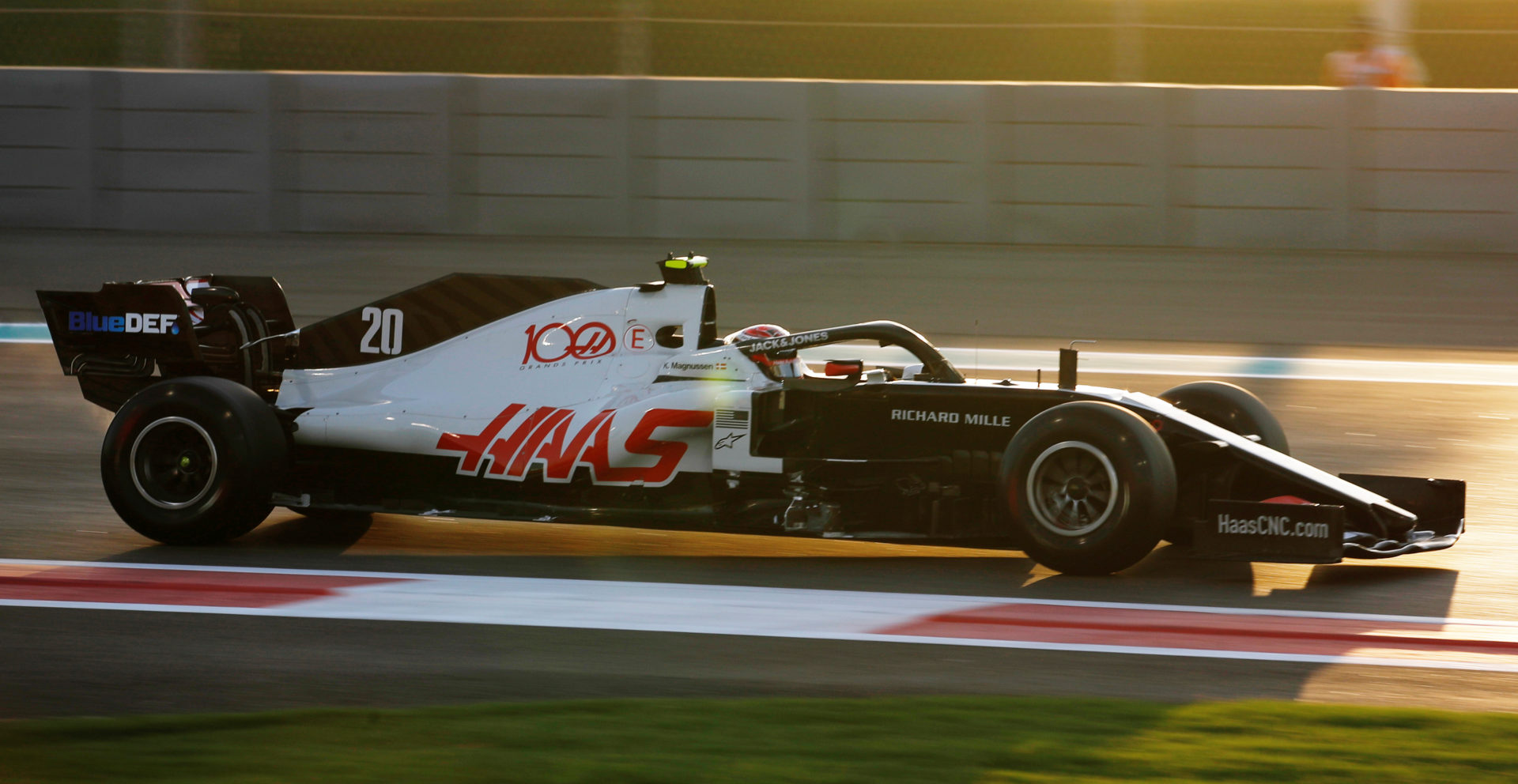 Haas F1 driver Kevin Magnussen in action during practice at Abu Dhabi
