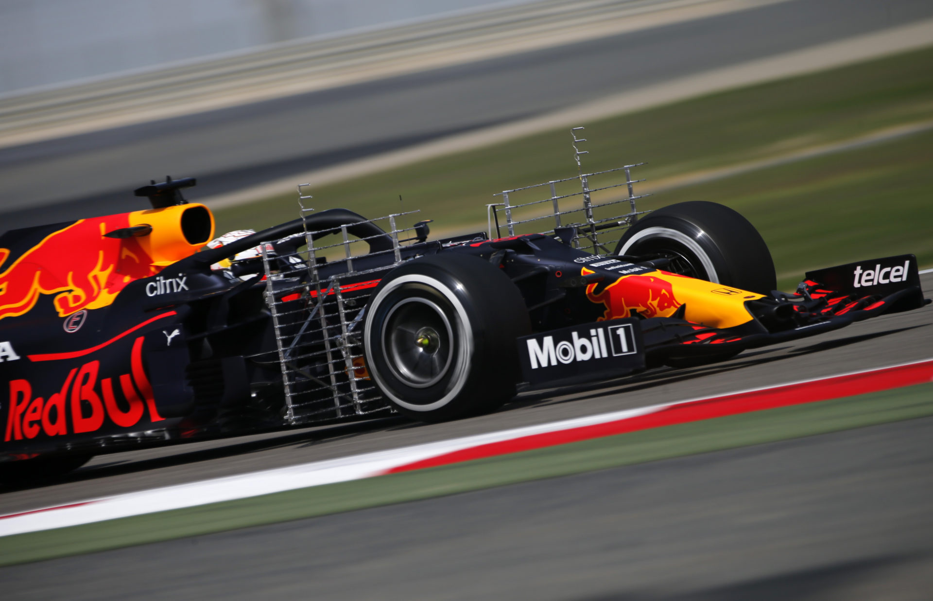 Max Verstappen drives the RB16B in Bahrain during testing