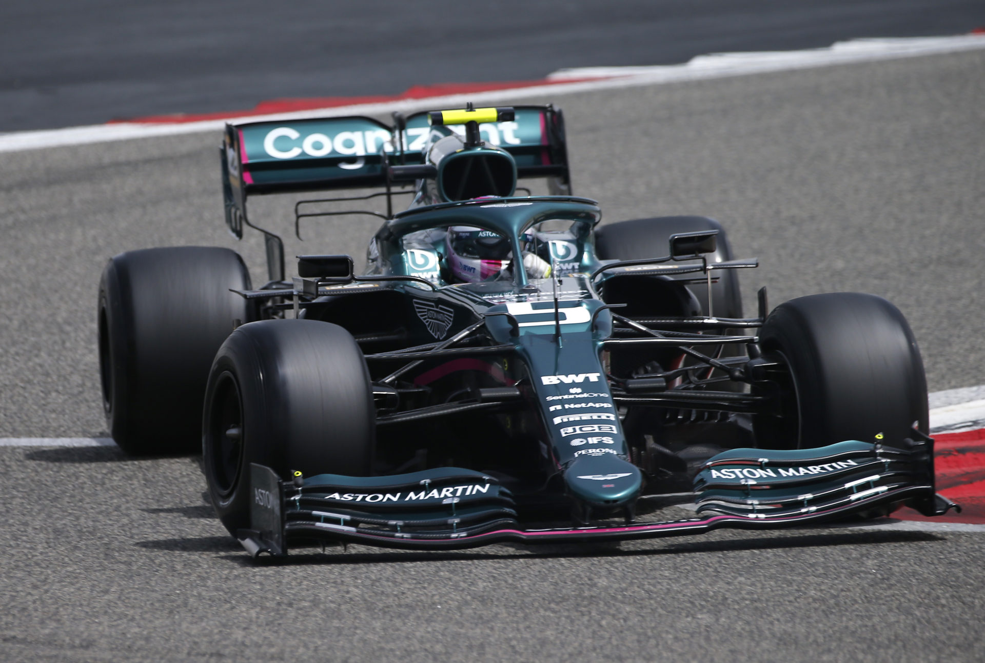 the Aston Martin of Sebastian Vettel in action during pre-season testing